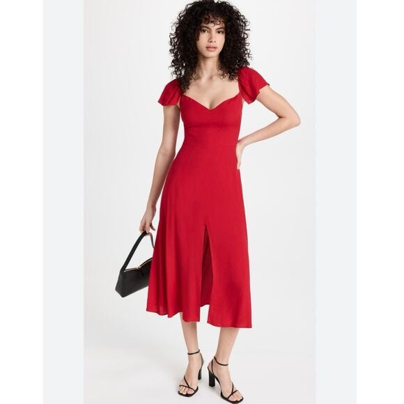 NWOT Reformation Baxley Red Midi Dress Flutter Sleeve Sweetheart Neck Size 2 - Picture 6 of 12